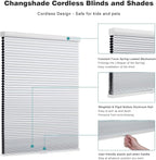 Changshade Cordless Cellular Shades, Blackout Honeycomb Shades for Windows, Pull Down Pleated Blinds, Easy to Install for Indoor Windows and French Doors,34.5" W x 72" H, White