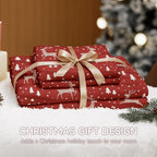 Christmas Comforter Set Full Size,Red Christmas Bed Set with Reindeer Stars Bedding for Holiday, 3 Pieces 1 Reversible Comforter and 2 Pillowcases