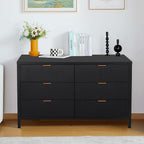 Fluted 6 Drawer Double Dresser for Bedroom, 47" Wide Modern Closet Dressers Chest of Drawers, Wood Storage Dresser Organizer for Nursery Bedroom Living Room Hallway Closet, Black