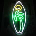 Surfboard Neon Sign Palm Tree Seagull Sun Neon Lights for Bedroom Surfing LED Sign Tropical Landscape Dimmable Neon Light Up Sign for Living Room Bar Man Cave Beach Decor Surfer Gifts