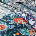 Cotton Bedspread Quilt Bedding Sets Reversible Coverlet Sets 3 Pieces Vintage Floral Blue Teal Patchwork Bedspread, King Size