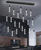 20-Lights Modern Crystal Rectangular Chandeliers LED Pendant Light for Kitchen Island High Ceiling Chandelier for Dining Room Entrance Foyer Living Room Black