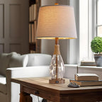 OYEARS 23" USB A+C Table Lamp Set of 2 Modern Bedside Lamps Retro Farmhouse Rattan Glass Nightstand Nightlight Lamps for Bedroom Living Room Dorm,Two Light Points