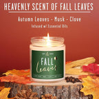 Fall Candles - 'Fall Leaves' Fall Candle w/Autumn Leaves, Clove & Musk I Infused with Essential Oils I Autumn Scented Candles I Cozy Cute Autmn Décor Gifts I 9oz Jar I 50Hr Burn I Made in USA