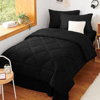 CozyLux Twin XL Comforter Set Black - 5 Pieces Twin Extra Long Bed in a Bag for College Dorm, All Season Bedding Set for Girls and Boys, Soft Bed Set with Comforter, Sheets, Pillowcase & Sham