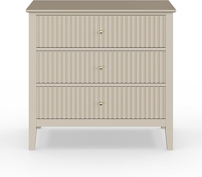 Large Beige Fluted 3 Drawer Dresser Set of 2, Chest of Drawers with Ball Bearing Slide Modern 30 inch Tall Wood Nightstand with Spacious Storage for Bedroom Hallway Living Room Entryway