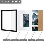 9x12 Black Picture Frames set of 3, Made of Wooden and Glass Photo frame - Displays Picture 6x8 with Mat or 9 x 12 without Mat, Desktop & Wall Collage Frame set