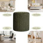 Modern Round Ottoman, Braided-Tufted Foot Stool Ottoman, Velvet Upholstered Vanity Stool for Makeup, Bedroom, Living Room, Dark Green