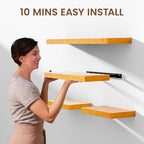 Heimlove Wooden Floating Shelves for Wall,2 Packs 16 inches Natural Pine Solid Wood Bathroom Shelf Over Toilet Decor and Storage 8 inches Deep for Kitchen Bedroom Office & Living Room Wall Decor