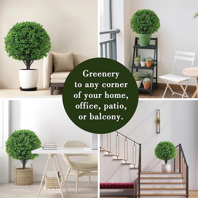 BAIJIALI Artificial Trees,2 Set of 16'' UV Resistant Fake Evergreen Shrubs Bushes Plants (Boxwood, 2 Packs)