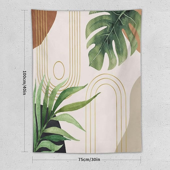 Abstract Boho Tapestry, Mid Century Tropical Tree Leaves Modern Geometric Arch Bohemian Botanical Tapestry, Home Aesthetic Wall Hanging Art Decor for Living Room Bedroom Dormitory 60x60 Inch