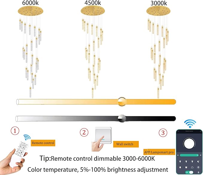 130inch Gold Staircase Chandeliers for High Ceilings Long Spiral Chandeliers Large Foyer Ceiling Light (25-Light)