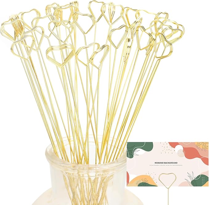 Picture Holders for Centerpieces,40Pcs Gift Card Holder Picks,Metal Photo Holders for Centerpieces,Sticks for Flower Bouquet Wedding Party Birthday (Heart Shaped)