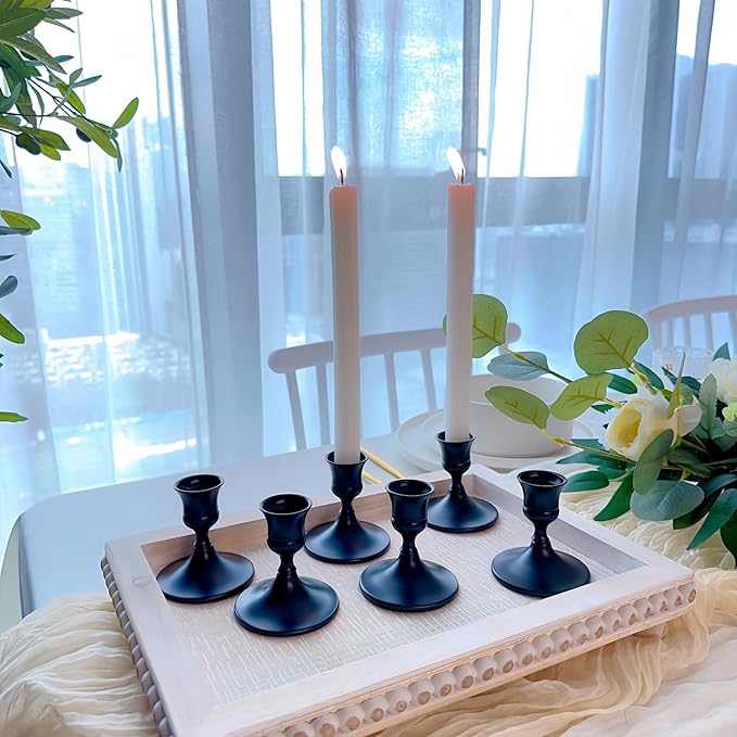 Vintage Black Taper Candle Holders, Set of 2, Metal Taper Candlestick Holder for Dinner Room Table Centerpiece, Wedding Reception, Festive,Mantel Decoration, Home Decor (Black, Set of 2)