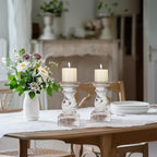 Candle Holder for Pillar Candle Set of 2, Farmhouse Wood Candle Holder, Rustic Wooden Candle Stand, Vintage Wooden Candlestick Holders Decorative for Living Room, Table Centerpiece, Washe White