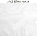 Cozy Line Home Fashions 100% Cotton Square Check Stitch Solid White Quilt Bedding Set, Bedspread Coverlet Lightweight for All Seasons (Maze - White, Queen - 3 Piece)
