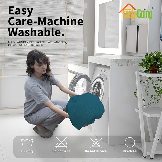 Easy-Going 8 Pieces Recliner Sofa Stretch Sofa Slipcover Sofa Cover Furniture Protector Couch Soft with Elastic Bottom Kids, Spandex Jacquard Fabric Small Checks Peacock Blue