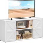 Farmhouse - Style 65 - inch Metal TV Stand: Entertainment Center with Locker, Barn - Style Doors, Adjustable Partition. Medieval Modern Media Console Table for Living Room & Bedroom (White)