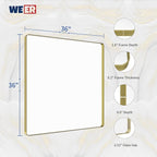 WEER Gold Bathroom Mirror, 36X36 Inch Brushed Metal Frame, Rounded Rectangle Vanity for Wall, Tempered Glass, Anti-Rust, Hangs Horizontally or Vertically