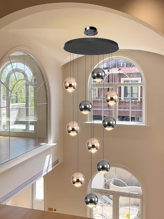 10-Light LED Staircase Chandelier Crystal Ceiling Lights Large Chandeliers for High Ceilings, Entryway Modern Lighting Fixture Villas and Stairs