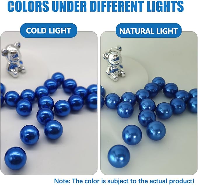 Blue Gold Vase Filler | 150PCS Pearls Bead for Centerpieces Vases | 8/14/20 mm No Hole Beads, Fake Pearls for Wedding Birthday 2025 Graduation Party Table Centerpieces Decor