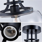 WUZUPS Chandelier Rustic Farmhouse Industrial Round Semi-flushmount Ceiling LED Light Fixture with Clear Glass Shades for Bathroom Kitchen Foyer Entryway, H 10" x W 10", E26 Base, Black