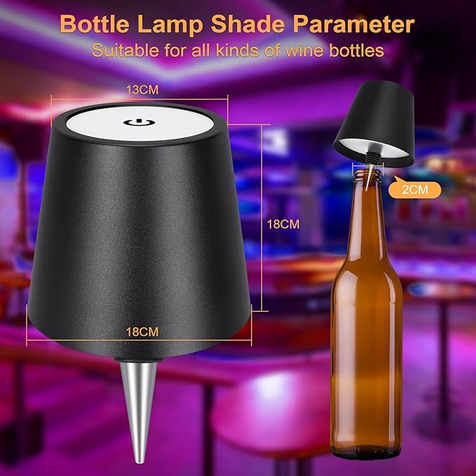 DUSKTEC Wireless Wine Bottle Lampshade, 8 RGB Modes, Light Temperature 3000-6500K, Rechargeable Touch Wine Bottle Lamp, Portable Wireless Lamp, Bar Lights, Party, Gift (Black)