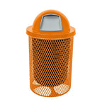 Coated Outdoor Furniture 32-Gallon Heavy-Duty Expanded Metal Round Trash Receptacle, Commercial Outdoor Waste Bin with Liner & Dome Lid – Made in America (Textured Orange)