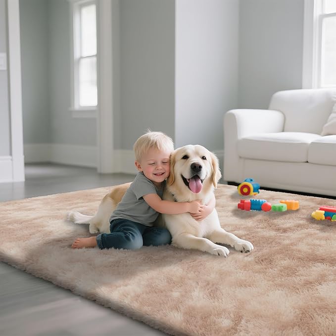 Fluffy Rug Shaggy Area Rug, Mottling Beige 5x8 Area Rugs for Bedroom, Small Bedside Rug, Soft Fluffy Shaggy Entryway Throw Rugs for Living Room Bedroom Kids Room Home Decor