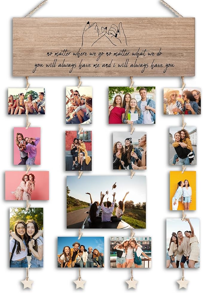 Orchroma Friends Picture Frames Collage Wall Decor,Long Distance Friendship Gifts,Friends Photo Picture Board,Hanging Photo Display with Clips,Home Liveing Room Dorm Bedroom Wall Decor(TAN)