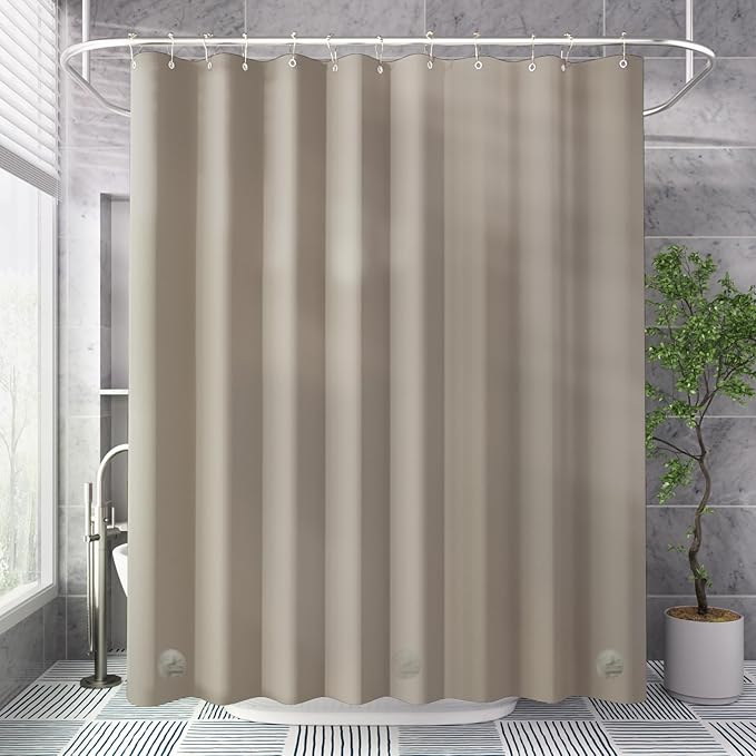 AmazerBath Shower Curtain Liner, 72x72 Tan Shower Liner, Cute Plastic Shower Curtain Liners, Lightweight Waterproof PEVA Khaki Shower Curtains for Bathroom with Magnets and 12 Grommet Holes