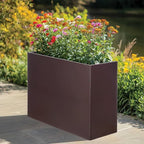 Metal Rectangular Planter Box Tall Planters for Outdoor Plants Modern Heavy Duty with Drainage Holes for Outside Indoor Patio Deck - Brown, 32”x 12”x 24”