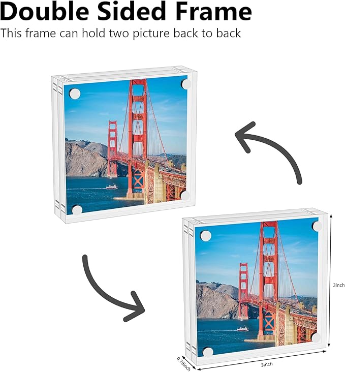 Mini Picture Frame 3x3 inch Acrylic Magnetic Photo Card Frame 20mm Thick Double SidedDesktop Display Frames for Cards Photos Office Home Decor 5 PCS