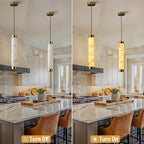 20" Alabaster Pendant Lights, 2PCS Natural Marble Cylinder Brass Pendant Light, Adjustable Modern Ceiling Light Fixtures for Kitchen Island, Dining Room, Bedroom, Living Room, Bathroom