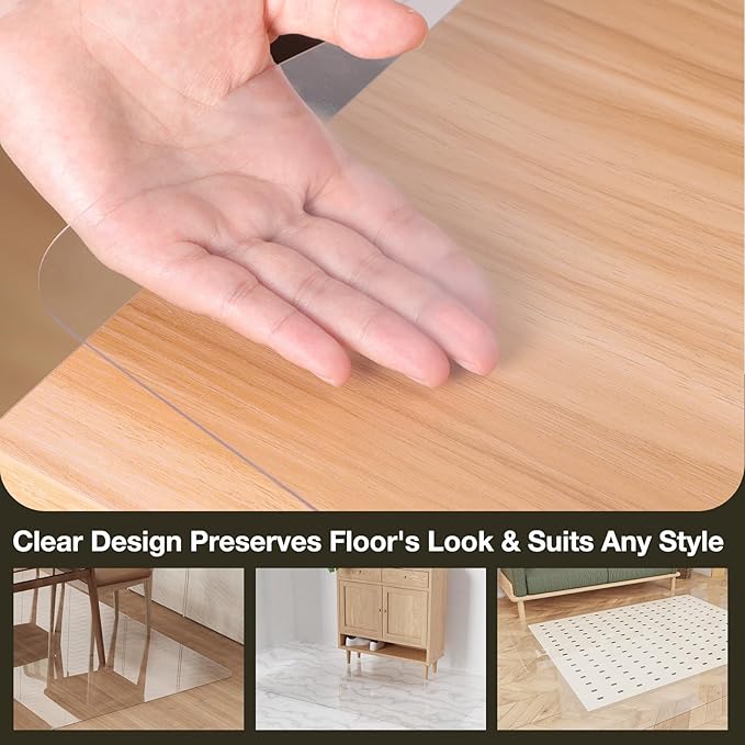 Crystal Clear Floor Mat 8×10ft, Upgraded Easy Flat Waterproof Vinyl Rug Cover, Large Stain-Resistant Plastic Area Rug Floor Protector for Kitchen, Dining Room, or High-Traffic Areas