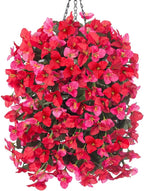 Artificial Bougainvillea Faux Flowers Plants Baskets for Outdoor Outside Decoration, 3 PCS Fake Silk Flowers Long Trailing Vines UV Resistant Realistic for Front Door Porch Patio Balcony, RedHotpink