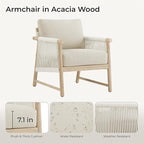 CHITA Boho Patio Rattan Chair Set of 2, Outdoor Wicker Chair with 7.1″ Thickened Cushions Acacia Wood Frame(Cream)