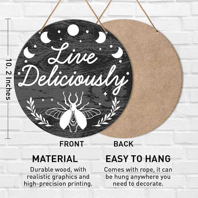 Witch Sign Decor, Witchy Dark Humor Hanging Sign Decor Halloween Wall Decoration Magic Witchcraft Sign for Gothic House, Dining Room, Kitchen, Housewarming Gift for Wicca, Live Deliciously