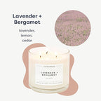 Calyan Wax Co. 3 Wick Candle, Lavender + Bergamot Scented Candle, 43 Hour Burn Time, 3 Wick Soy Candles, Non Toxic & Vegan Soy Wax, Glass Jar Scented Candles, 14.9oz