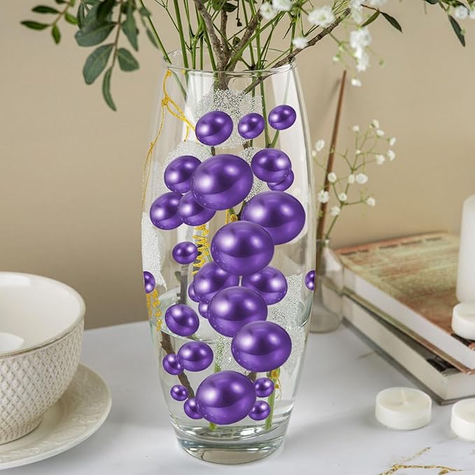100PCS Purple Faux Pearls Beads for Centerpiece Vases, Vase Filler Faux Pearls, No Holes Filler Beads for Party Anniversary Birthday Wedding Table Decor, 14/20/30mm