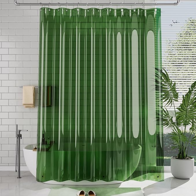 AmazerBath Extra Long Shower Curtain Liner 72x84, Clear Green Shower Liner 84 Inches Long, Plastic Shower Curtain Liners, Cute Tall Shower Liner, PEVA Bathroom Shower Curtain Liners & 3 Magnets
