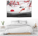 Houselerax Japanese Koi Fish Tapestries, Cherry Blossoms Asian Oriental Flower Branch Koi Fish Carp Tapestry Wall Hanging for Bedroom Living Room Office Decor 90"x60"