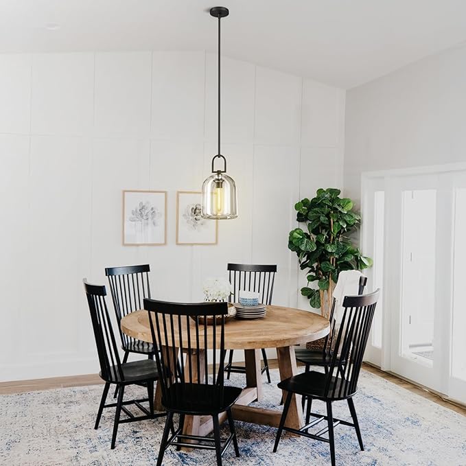 Crystal Black Pendant Light Fixtures, Modern 8inch Pendant Lights Kitchen Island, Island Lights for Kitchen,Crystal and Black Pendant Light, Indoor Pendant Lighting,E12 Bulb Included