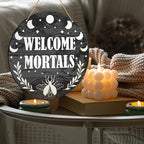 Muktoujaumai Witch Signs for Front Door, Witchy Hanging Sign Decor Halloween Wall Decorations Magic Witchcraft Sign for Gothic House, Porch, Entryway, Housewarming Gift for Wicca, Welcome Mortals