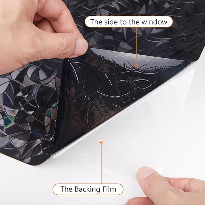 LEMON CLOUD Window Privacy Film Total Blackout Decorative Window Film, Static Cling Darkening Frosted Glass Covering 100% Opaque Removable for High Privacy, Black Half Moon Anti-UV(35.4 x 157.4 Inch)