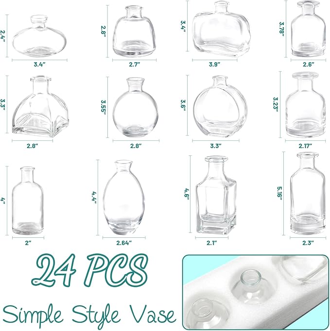 Bud Vases Set of 24, Glass Bud Vase in Bulk, Clear Bud Vases for Centerpieces, Small Vases Flowers Vintage Vases for Rustic Wedding Home Decor Floral Arrangements Mini Glass Bud Vase