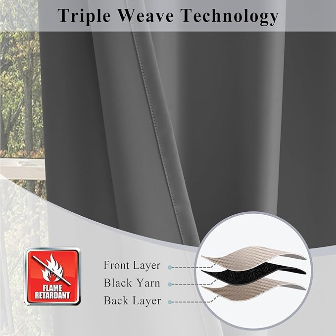 Fcosie 150 Inches Extra Wide Flame Retardant Fire Resistant Fireproof Drapes with Antique Bronze Grommets - 150" W by 96" L - Grey - 2 Panels - Grommet Insulated Room Darkening Privacy Curtains