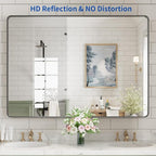 WEER Black Bathroom Mirror for Wall, 48X40 Inch Matte Black Mirror, Rectangular Black Metal Framed Vanity Mirror with Tempered Glass, Rounded Corner, Anti-Rust (Horizontal/Vertical)