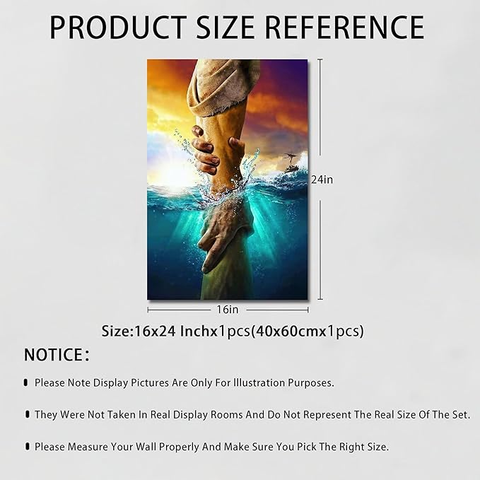 Framed Jesus Christ Canvas Wall Art The Hand of God Jesus Reaching Into Water Christian Painting Prints Biblical Wall Decor Religious Room Decor for Church Prayer Room Schools Hospitals 16" x 24"