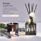 Reed Diffuser Set, 6.1 oz (180 ml) Rouge Scented Diffuser with Sticks Long-Lasting Home Fragrance Reed Diffuser for Home Room Office Bathroom Shelf Decor